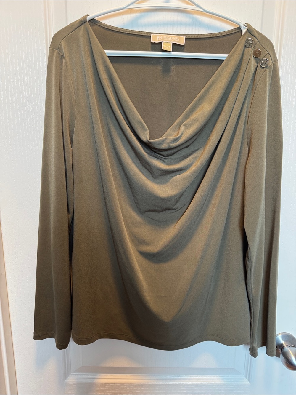 Michael Kors Olive Green Drape Neck Long Sleeve Top